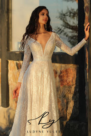 Boho A-Line V Neckline Long Sleeve Wedding Dress