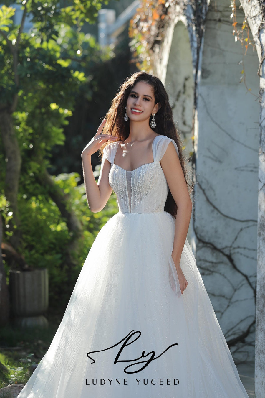 Modern Tulle Wedding Ball Gown With Plunging Notched Neckline