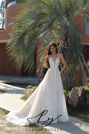 Alluring Spaghetti Strap Intricate Floral Lace Wedding Gown